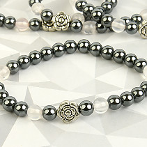 Hematite bracelet with a flower bead